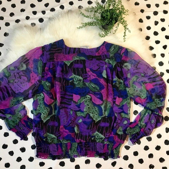 Vintage 80's Notations Artsy Retro Blouse Top LG - Picture 7 of 8